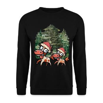 Weihnachten Pferd Pferde Santa Christmas Xmas - Unisex Pullover - Schwarz - Vorne - Alina (178cm) & Michal (187cm)