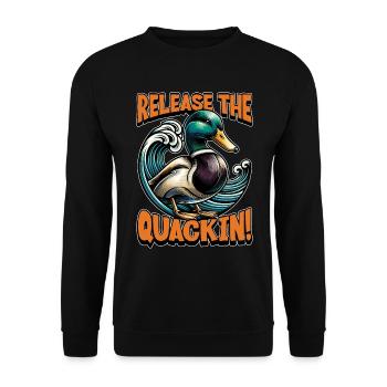 Lâchez le canard colvert : la chasse au canard charlatan - Sweat-shirt Unisexe - noir - Devant - Alina (178cm) & Michal (187cm)