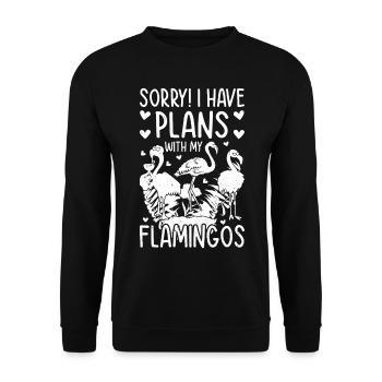 Funny Flamingo Lover - Sorry I have plans with my - Unisex Pullover - Schwarz - Vorne - Alina (178cm) & Michal (187cm)