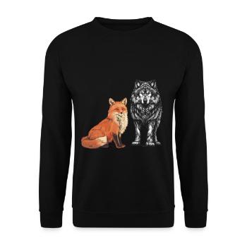 Renard, Renards, Loup, Loups, Animaux sauvages - Sweat-shirt Unisexe - noir - Devant - Alina (178cm) & Michal (187cm)