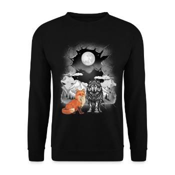 Gebirge Natur Wölfe Wölfe Fuchs Füchse Berge Mond - Unisex Pullover - Schwarz - Vorne - Alina (178cm) & Michal (187cm)