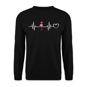 Flamingo Heartbeat Heart Flamingo Lover - Unisex Pullover - Schwarz - Vorne - Alina (178cm) & Michal (187cm)