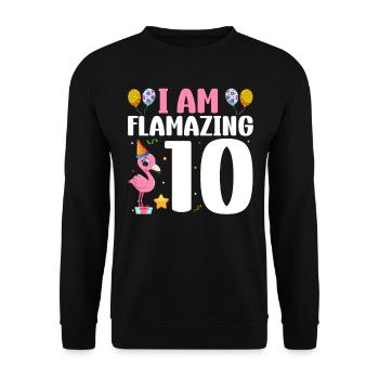 Je suis Flamazing 10 ans Flamingo 10e anniversaire - Sweat-shirt Unisexe - noir - Devant - Alina (178cm) & Michal (187cm)