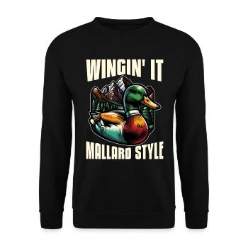 Canard colvert Wingin' It Chasseur de canard de style canard colvert - Sweat-shirt Unisexe - noir - Devant - Alina (178cm) & Michal (187cm)