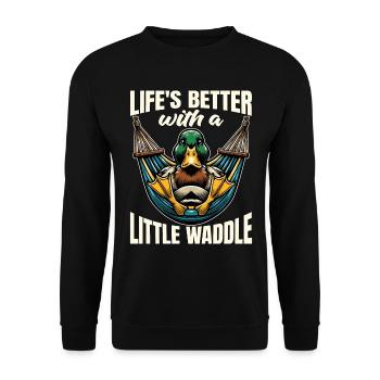Mallard Duck Life's Better With A Little Waterfowl - Unisex Pullover - Schwarz - Vorne - Alina (178cm) & Michal (187cm)