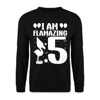 Je suis Flamazing 5 ans Flamingo Anniversaire - Sweat-shirt Unisexe - noir - Devant - Alina (178cm) & Michal (187cm)