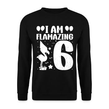 Je suis Flamazing 6 ans Flamingo Anniversaire - Sweat-shirt Unisexe - noir - Devant - Alina (178cm) & Michal (187cm)