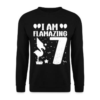 Je suis Flamazing 7 ans Flamingo Anniversaire - Sweat-shirt Unisexe - noir - Devant - Alina (178cm) & Michal (187cm)