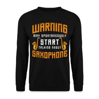 Saxophone Warning May - Unisex Pullover - Schwarz - Vorne - Alina (178cm) & Michal (187cm)