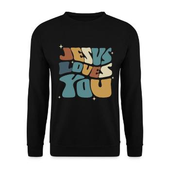 Jesus Liebt Dich Spirituelle Botschaft - Unisex Pullover - Schwarz - Vorne - Alina (178cm) & Michal (187cm)