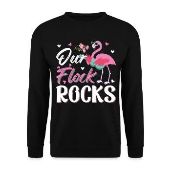 Our Flock Rocks - Pink Flamingo Funny Flamingo - Unisex Sweatshirt - black - Front - Alina (178cm) & Michal (187cm)