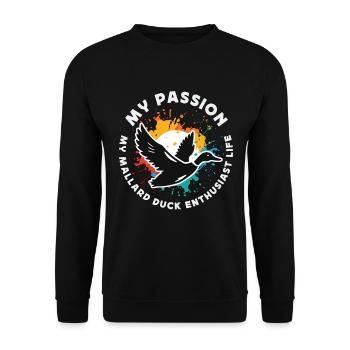 Canard colvert Ma passion Mon chasseur de canard colvert - Sweat-shirt Unisexe - noir - Devant - Alina (178cm) & Michal (187cm)