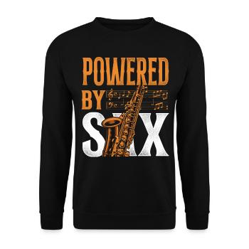 Saxophone Pun Powered By Sax - Unisex Sweatshirt - black - Front - Alina (178cm) & Michal (187cm)