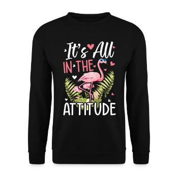 Pink Flamingo - It's All In The Attitude - Funny - Unisex Pullover - Schwarz - Vorne - Alina (178cm) & Michal (187cm)