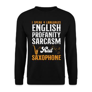 Saxophones I Speak 4 Languages - Unisex Sweatshirt - black - Front - Alina (178cm) & Michal (187cm)