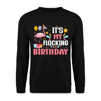 C’est mon anniversaire de flocage Flamingo Party Flamingo - Sweat-shirt Unisexe - noir - Devant - Alina (178cm) & Michal (187cm)