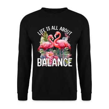 La vie est une question d’équilibre - Mignon amant de flamants roses - Sweat-shirt Unisexe - noir - Devant - Alina (178cm) & Michal (187cm)