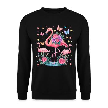Flamants roses Flamingo Lover Mignon Flamingo - Sweat-shirt Unisexe - noir - Devant - Alina (178cm) & Michal (187cm)