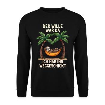 Sloth Saying Late Riser Statement Tired Office - Unisex Sweatshirt - black - Front - Alina (178cm) & Michal (187cm)
