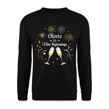 Cheers to New Beginnings – Festliches Silvester - Unisex Pullover - Schwarz - Vorne - Alina (178cm) & Michal (187cm)