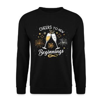 Cheers to New Beginnings – Festliches Silvester - Unisex Pullover - Schwarz - Vorne - Alina (178cm) & Michal (187cm)