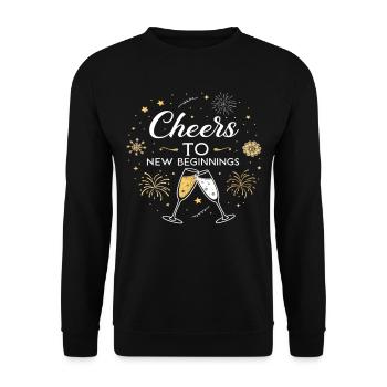 Cheers to New Beginnings – Festliches Silvester - Unisex Pullover - Schwarz - Vorne - Alina (178cm) & Michal (187cm)