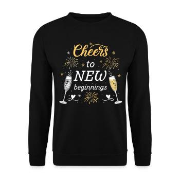 Cheers to New Beginnings – Festliches Silvester - Unisex Pullover - Schwarz - Vorne - Alina (178cm) & Michal (187cm)