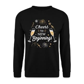 Cheers to New Beginnings – Festliches Silvester - Unisex Pullover - Schwarz - Vorne - Alina (178cm) & Michal (187cm)