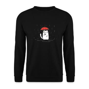 Cat with umbrella - Unisex Sweatshirt - black - Front - Alina (178cm) & Michal (187cm)