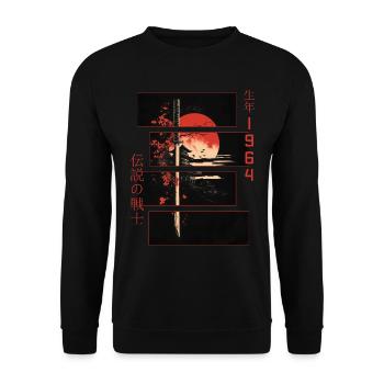 Japanische Zeichen Krieger Vintage 1964 Geburtstag - Unisex Pullover - Schwarz - Vorne - Alina (178cm) & Michal (187cm)