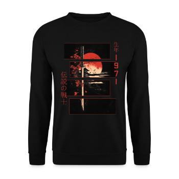 Japanische Zeichen Krieger Vintage 1971 Geburtstag - Unisex Pullover - Schwarz - Vorne - Alina (178cm) & Michal (187cm)