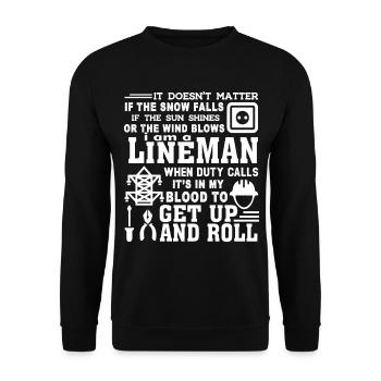 Lineman Lineman It's In My Blood - Unisex Sweatshirt - black - Front - Alina (178cm) & Michal (187cm)