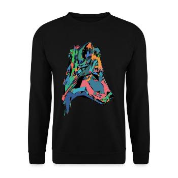 Buntes Hunde Gesicht - Unisex Pullover - Schwarz - Vorne - Alina (178cm) & Michal (187cm)