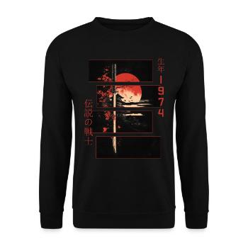 Japanische Zeichen Krieger Vintage 1974 Geburtstag - Unisex Pullover - Schwarz - Vorne - Alina (178cm) & Michal (187cm)