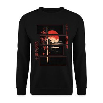 Japanische Zeichen Krieger Vintage 1984 Geburtstag - Unisex Pullover - Schwarz - Vorne - Alina (178cm) & Michal (187cm)