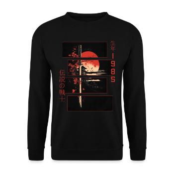 Japanische Zeichen Krieger Vintage 1985 Geburtstag - Unisex Pullover - Schwarz - Vorne - Alina (178cm) & Michal (187cm)