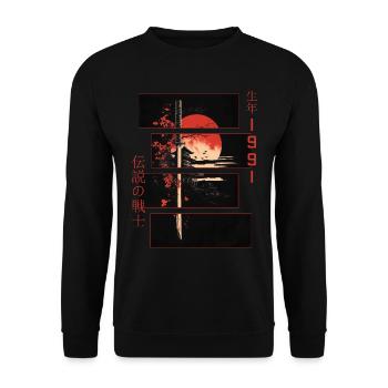 Japanische Zeichen Krieger Vintage 1991 Geburtstag - Unisex Pullover - Schwarz - Vorne - Alina (178cm) & Michal (187cm)