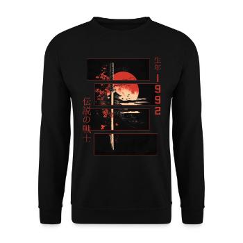 Japanische Zeichen Krieger Vintage 1992 Geburtstag - Unisex Pullover - Schwarz - Vorne - Alina (178cm) & Michal (187cm)
