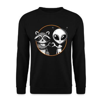 Raccoon, Alien, Heart Hand, Love - Unisex Sweatshirt - black - Front - Alina (178cm) & Michal (187cm)
