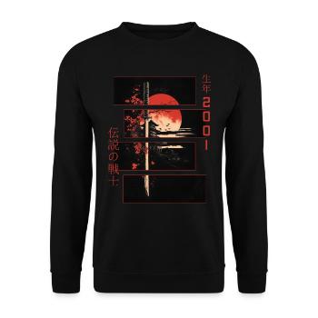 Japanische Zeichen Krieger Vintage 2001 Geburtstag - Unisex Pullover - Schwarz - Vorne - Alina (178cm) & Michal (187cm)