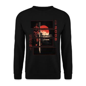 Japanische Zeichen Krieger Vintage 2008 Geburtstag - Unisex Pullover - Schwarz - Vorne - Alina (178cm) & Michal (187cm)