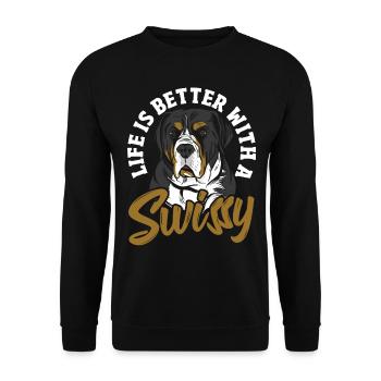 Das Leben ist besser mit einem Swissy - Unisex Pullover - Schwarz - Vorne - Alina (178cm) & Michal (187cm)