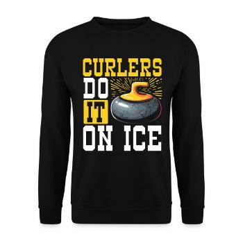 Eisstockschießen Curling Curler Stockschießen - Unisex Pullover - Schwarz - Vorne - Alina (178cm) & Michal (187cm)
