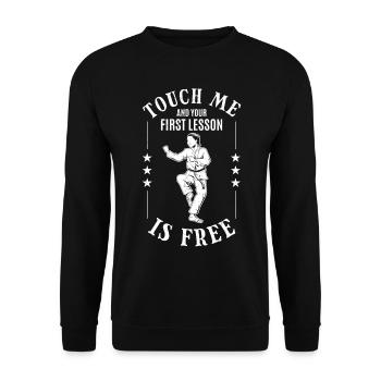 Touch me and your first lesson is free - Karate - Unisex Sweatshirt - black - Front - Alina (178cm) & Michal (187cm)