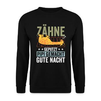Zähne Geputzt Gute Nacht Giraffe Nachthemd - Unisex Pullover - Schwarz - Vorne - Alina (178cm) & Michal (187cm)