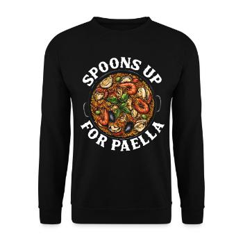 Paella Spanische Küche Meeresfrüchte - Unisex Pullover - Schwarz - Vorne - Alina (178cm) & Michal (187cm)
