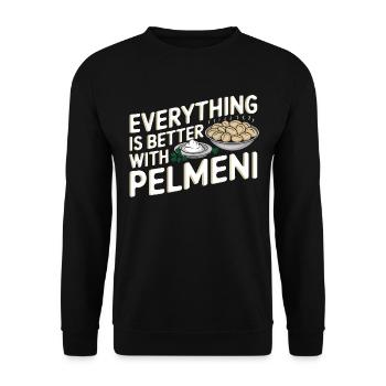 Pelmeni Russische Küche - Unisex Pullover - Schwarz - Vorne - Alina (178cm) & Michal (187cm)