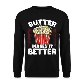 Butter Makes It Better Popcorn - Unisex Pullover - Schwarz - Vorne - Alina (178cm) & Michal (187cm)