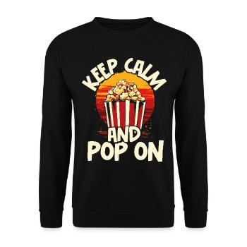 Keep Calm and Pop On Popcorn - Unisex Pullover - Schwarz - Vorne - Alina (178cm) & Michal (187cm)