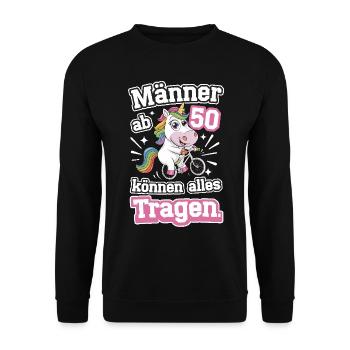 Männer ab 50 können alles tragen - Unisex Pullover - Schwarz - Vorne - Alina (178cm) & Michal (187cm)